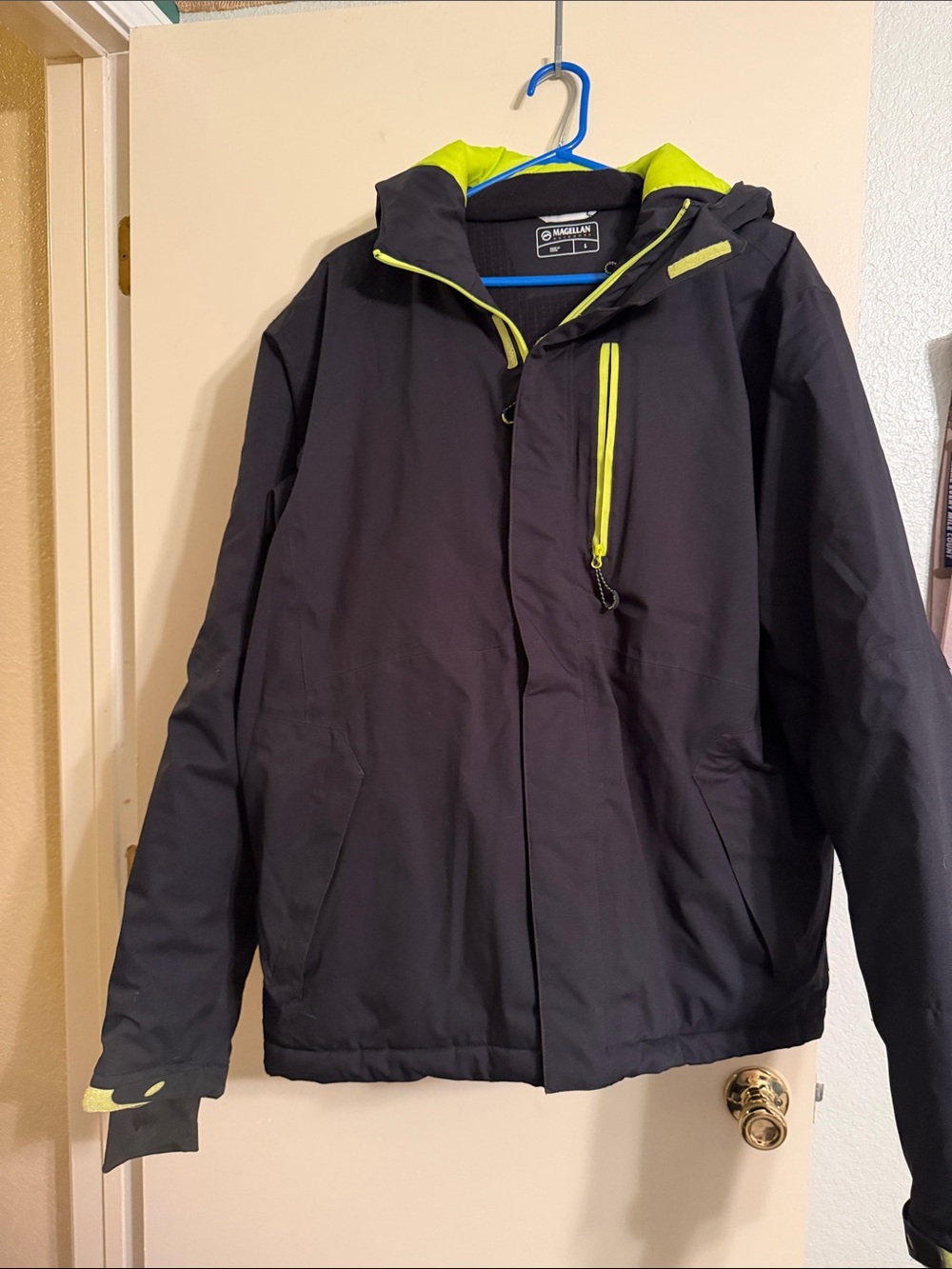 Magellan Outdoors Black Ski Jacket with Neon Yellow Trim